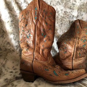 Corral Boots with Teal Cutouts